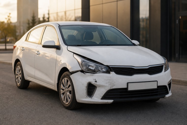 Повреждённый Kia Rio после ДТП